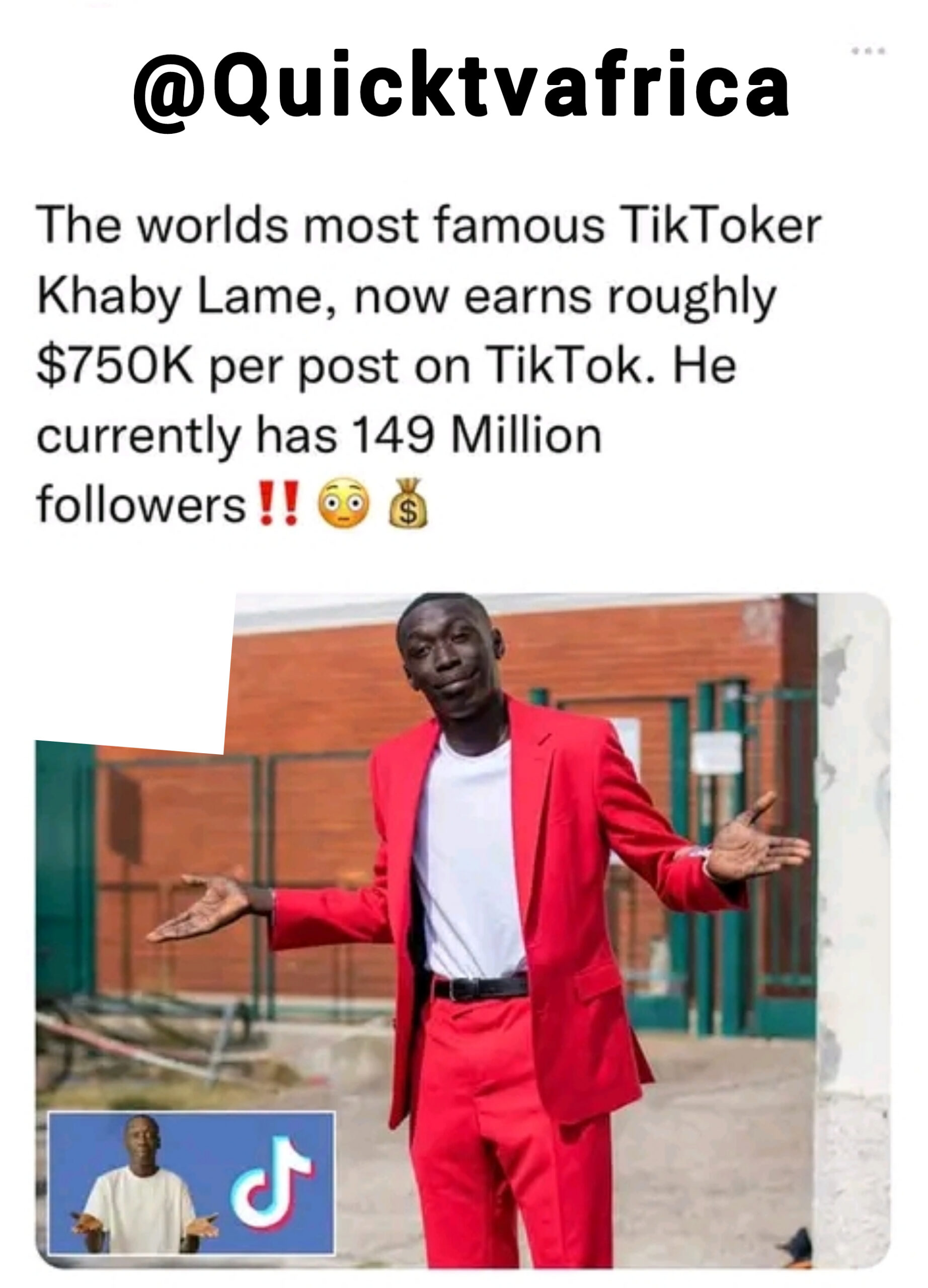 Famous Tiktoker Khaby  shocking has been revealed that he will earn $750k per post on Tiktok